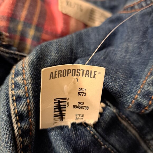 New With Tags Aeropostale Distressed,Cropped,Flannel Lined Denim Jean jacket - Picture 10 of 10